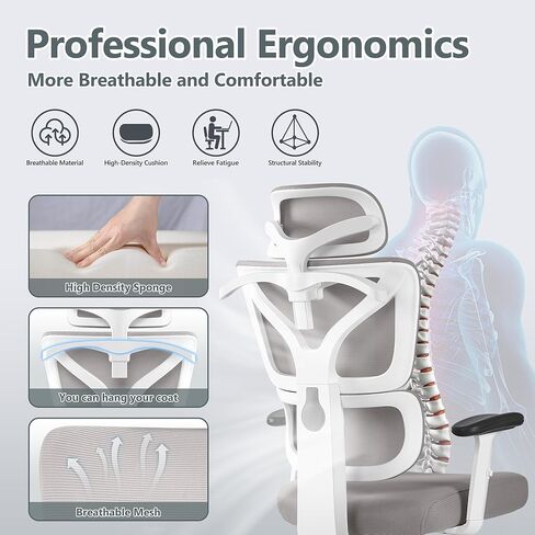 Office Chair Ergonomic Desk Chair, High Back Gaming Chair, Big and Tall Reclining chair Comfy Home Office Desk Chair Lumbar Support Breathable Mesh Computer Chair Adjustable Armrests(B-Orange) in Kuwait