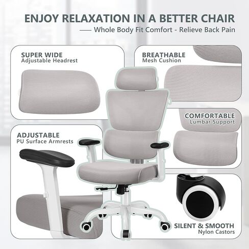 Office Chair Ergonomic Desk Chair, High Back Gaming Chair, Big and Tall Reclining chair Comfy Home Office Desk Chair Lumbar Support Breathable Mesh Computer Chair Adjustable Armrests(B-Orange) in Kuwait