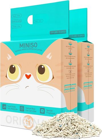 MINISO Clumping Cat Litter, Tofu+Bentonite+Cassava, Odor Control, Rapid Clumping, Water Absorbent and Toilet Flushable, Multi-Cat, Original Style, 15.8lb (2 Pack of 7.9lb Bags) in Kuwait