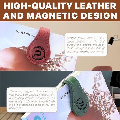 Personalized Magnetic Leather Bookmark - Genuine Leather Custom Bookmark with Initials, Handmade Magnetic Clips for Book Lovers, Readers, Kids, and Women - Premium Magnet Bookmark Charm (Blue, C) in Kuwait