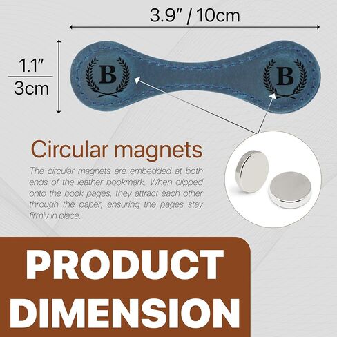 Personalized Magnetic Leather Bookmark - Genuine Leather Custom Bookmark with Initials, Handmade Magnetic Clips for Book Lovers, Readers, Kids, and Women - Premium Magnet Bookmark Charm (Blue, C) in Kuwait
