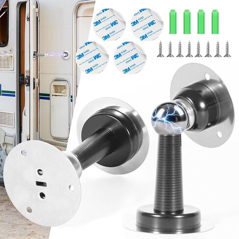 2 PCS Magnetic RV Door Holder Catch - Heavy Duty Baggage Door Stopper with Screws & Adhesive for RV, Camper, Trailer, Motorhome, Boat Compartments | Keep Doors Open | Durable Design (Black, 4 in) in Saudi Arabia
