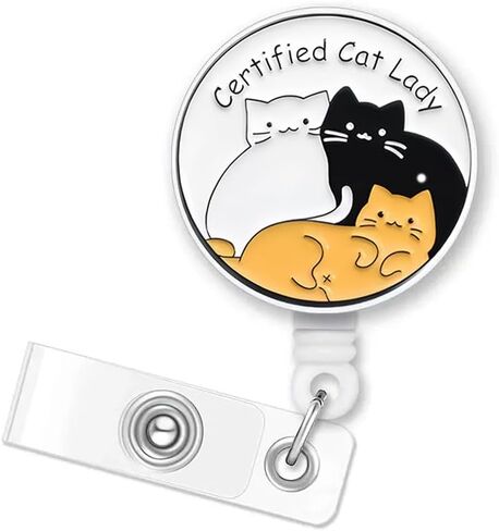 Badge Reel Retractable with Buckle Clip Certified Cat Lady Funny Acrylic Office Name Sparkly Badge Accessories for Nurse Nursing Student Teacher Rn CNA Ma LPN Medical Worker for Women Man in Saudi Arabia