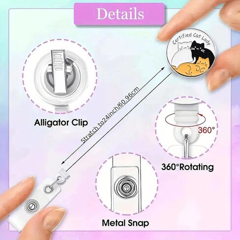 Badge Reel Retractable with Buckle Clip Certified Cat Lady Funny Acrylic Office Name Sparkly Badge Accessories for Nurse Nursing Student Teacher Rn CNA Ma LPN Medical Worker for Women Man in Saudi Arabia