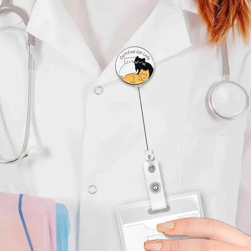 Badge Reel Retractable with Buckle Clip Certified Cat Lady Funny Acrylic Office Name Sparkly Badge Accessories for Nurse Nursing Student Teacher Rn CNA Ma LPN Medical Worker for Women Man in Saudi Arabia