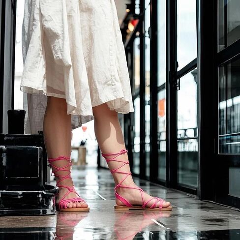 Women's Lace Up Strappy Gladiator Flat Sandals Tie Up Dressy Summer in Kuwait
