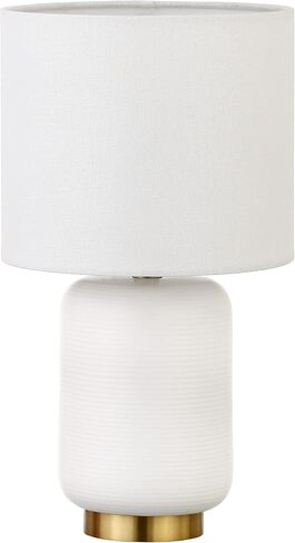 Henn&Hart 15" Tall Ceramic Mini Lamp with Fabric Shade in Matte White/Brass/White, for Home, Living Room, Bedroom, Entertainment Room, Office, Kitchen, Dining in Saudi Arabia