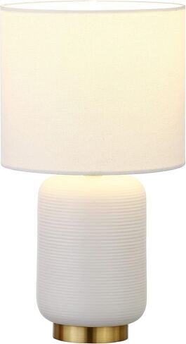Henn&Hart 15" Tall Ceramic Mini Lamp with Fabric Shade in Matte White/Brass/White, for Home, Living Room, Bedroom, Entertainment Room, Office, Kitchen, Dining in Saudi Arabia