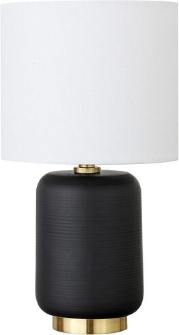 Henn&Hart 15" Tall Ceramic Mini Lamp with Fabric Shade in Matte White/Brass/White, for Home, Living Room, Bedroom, Entertainment Room, Office, Kitchen, Dining in Saudi Arabia