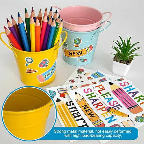 3 Pcs Sharp and Dull Pencil Buckets for Classroom, Metal Sharp and Dull Pencil Pail Holders with Handle 4 Sheet Stickers Back to School Teachers Classroom Management Organization Supplies in Saudi Arabia