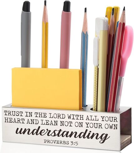 Proverbs 3:5 Bible Verse Pen and Pencil Holder, Trust in the Lord Scripture Christian Spiritual Gifts for Pastors Teachers Mentors Spiritual Leaders, Inspirational Thank You Gift Pencil Holder EDP43 in Saudi Arabia
