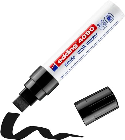 edding 4090 chalk marker - black - 1 chalk pen - chisel nib 4-15 mm - broad-nib wet wipe pen for chalkboards, windows, glass, mirrors - liquid chalk marker pens for opaque coverage in Saudi Arabia