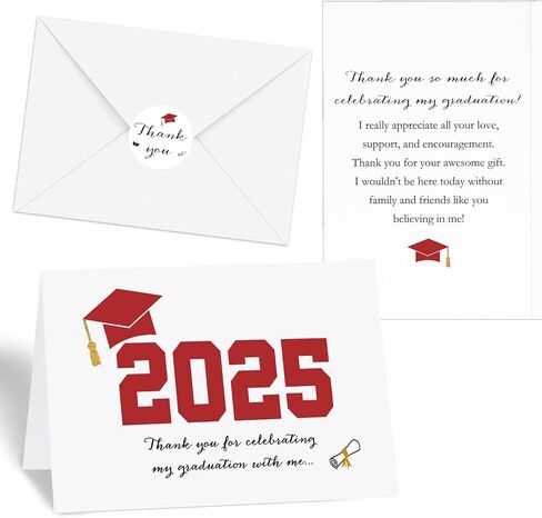 50 Sets 2025 Graduation Thank You Cards with Envelopes and Stickers 2025 Graduation Thank You Notes College Greeting Card for Guest Family Teacher Classmate(Red) in Saudi Arabia
