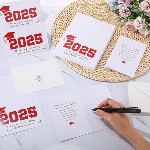 50 Sets 2025 Graduation Thank You Cards with Envelopes and Stickers 2025 Graduation Thank You Notes College Greeting Card for Guest Family Teacher Classmate(Red) in Saudi Arabia