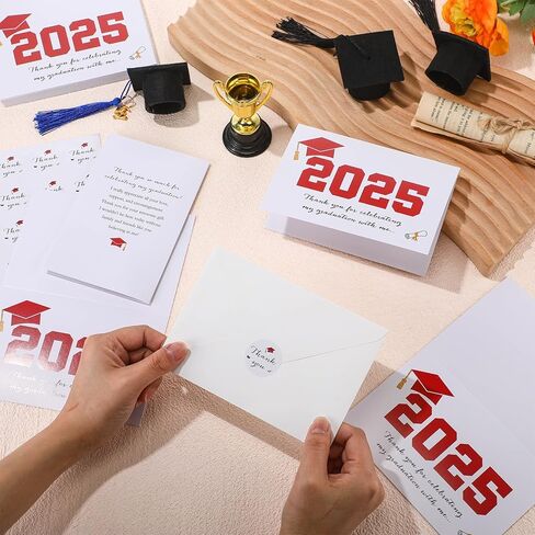 50 Sets 2025 Graduation Thank You Cards with Envelopes and Stickers 2025 Graduation Thank You Notes College Greeting Card for Guest Family Teacher Classmate(Red) in Saudi Arabia