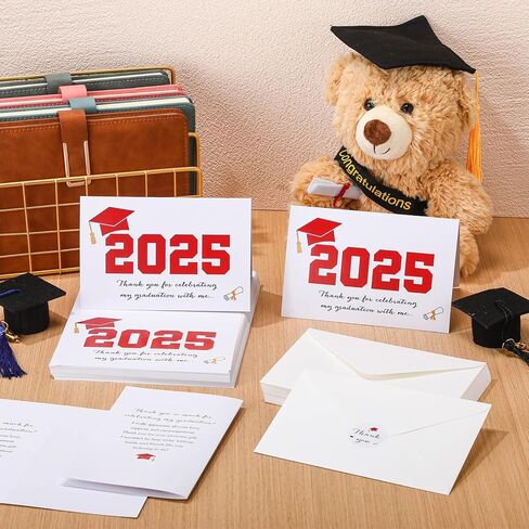 50 Sets 2025 Graduation Thank You Cards with Envelopes and Stickers 2025 Graduation Thank You Notes College Greeting Card for Guest Family Teacher Classmate(Red) in Saudi Arabia