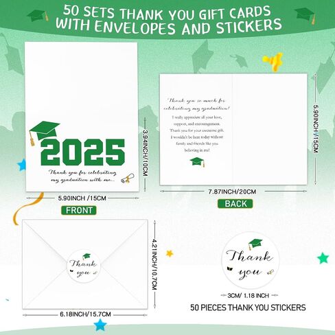 50 Sets 2025 Graduation Thank You Cards with Envelopes and Stickers 2025 Graduation Thank You Notes College Greeting Card for Guest Family Teacher Classmate(Red) in Saudi Arabia