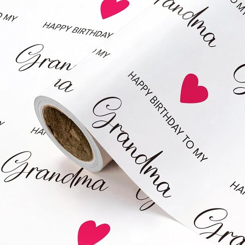 WRAPAHOLIC Birthday Wrapping Paper Roll for Grandma - Mini Roll - 17 Inch x 16.5 Feet - Happy Birthday to My Grandma Lettering with Red Love Design in Saudi Arabia
