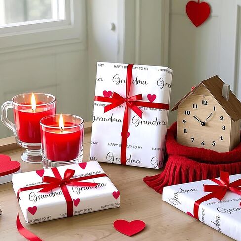 WRAPAHOLIC Birthday Wrapping Paper Roll for Grandma - Mini Roll - 17 Inch x 16.5 Feet - Happy Birthday to My Grandma Lettering with Red Love Design in Saudi Arabia