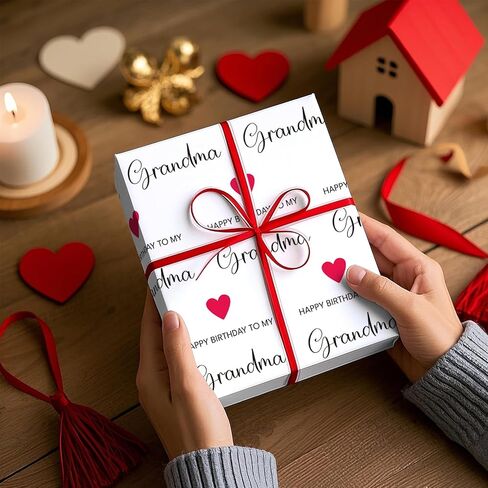 WRAPAHOLIC Birthday Wrapping Paper Roll for Grandma - Mini Roll - 17 Inch x 16.5 Feet - Happy Birthday to My Grandma Lettering with Red Love Design in Saudi Arabia