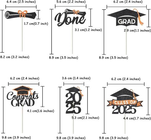 24 Pack 2025 Congrats Grad Cupcake Toppers Set, Glitter Graduation Cupcake Decor, Class of Cupcake Picks for Senior High School College Grad Party Decorations Supplies(Black with Gold) A in Kuwait
