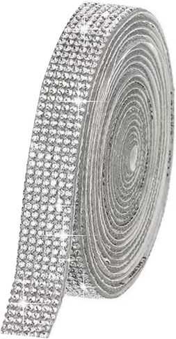 1.2cm*1 Yard Self Adhesive Crystal Rhinestone Ribbon Silver Rhinestone Diamond Strip Glitter Sticker for DIY Arts and Crafts in Saudi Arabia