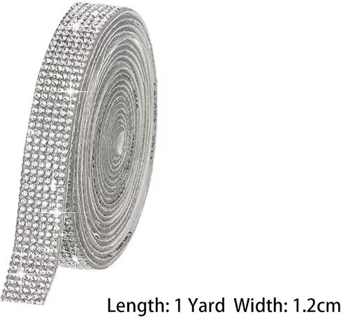 1.2cm*1 Yard Self Adhesive Crystal Rhinestone Ribbon Silver Rhinestone Diamond Strip Glitter Sticker for DIY Arts and Crafts in Saudi Arabia