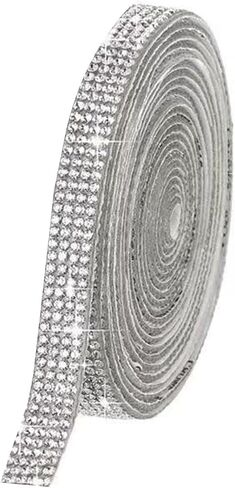 1.2cm*1 Yard Self Adhesive Crystal Rhinestone Ribbon Silver Rhinestone Diamond Strip Glitter Sticker for DIY Arts and Crafts in Saudi Arabia
