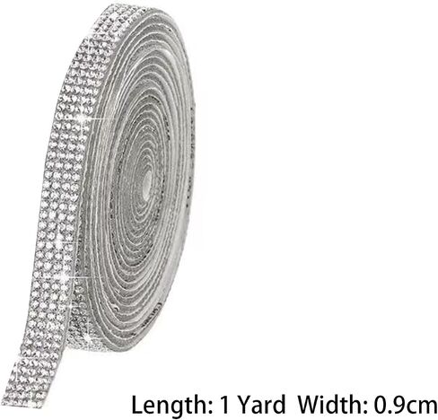 1.2cm*1 Yard Self Adhesive Crystal Rhinestone Ribbon Silver Rhinestone Diamond Strip Glitter Sticker for DIY Arts and Crafts in Saudi Arabia