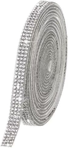 1.2cm*1 Yard Self Adhesive Crystal Rhinestone Ribbon Silver Rhinestone Diamond Strip Glitter Sticker for DIY Arts and Crafts in Saudi Arabia