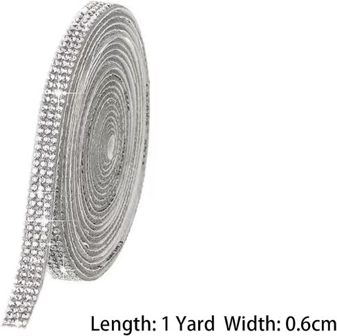1.2cm*1 Yard Self Adhesive Crystal Rhinestone Ribbon Silver Rhinestone Diamond Strip Glitter Sticker for DIY Arts and Crafts in Saudi Arabia