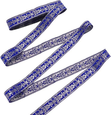 MAYJOYDIY 7.7Yard×3/4inch Blue Floral Boho Jacquard Ribbon Vintage Ethnic Jacquard Ribbon Gold Embroidered Flower Webbing Trim for DIY Clothing Bags Sewing Decorations Gift Wrapping in Kuwait