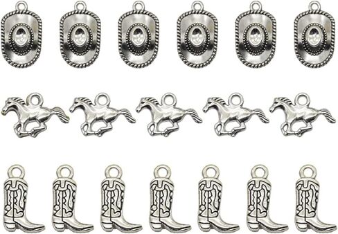 60 Pcs Western Themed Cowboy Charms Tibetan Alloy Cowboy Boot Horse Hat Pendants Charms Party Favors for Earrings Bracelet Necklace Jewelry Making Antique Silver in Saudi Arabia