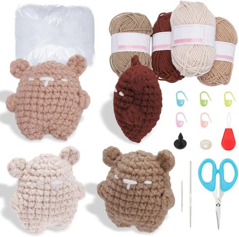 FREEBLOSS 3 Set Beginners Crochet Kit Crochet Octopus Pouch Complete Crochet Animal Kit Crochet Knitting Kits for Starters Crochet Drawstring Bag Crochet Set for Adults Craft Art with Video Tutorials in Kuwait