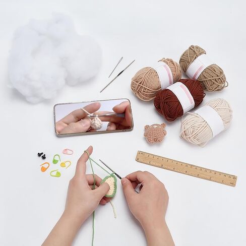 FREEBLOSS 3 Set Beginners Crochet Kit Crochet Octopus Pouch Complete Crochet Animal Kit Crochet Knitting Kits for Starters Crochet Drawstring Bag Crochet Set for Adults Craft Art with Video Tutorials in Kuwait