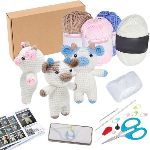 FREEBLOSS 3 Set Beginners Crochet Kit Crochet Octopus Pouch Complete Crochet Animal Kit Crochet Knitting Kits for Starters Crochet Drawstring Bag Crochet Set for Adults Craft Art with Video Tutorials in Kuwait