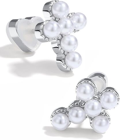 PANSTAR Gold Plated Cross Earrings for Women, 18K Gold Vermeil Hoop Earrings, Dainty Pearl Jewelry Gift Idea, Charm Pendant Earrings for Girl and Ladies in Kuwait