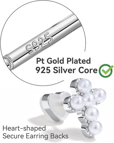 PANSTAR Gold Plated Cross Earrings for Women, 18K Gold Vermeil Hoop Earrings, Dainty Pearl Jewelry Gift Idea, Charm Pendant Earrings for Girl and Ladies in Kuwait