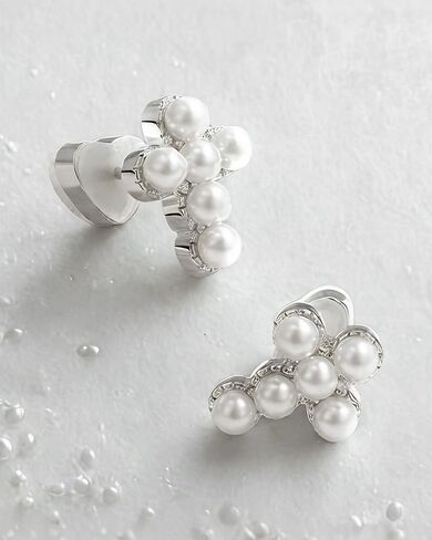 PANSTAR Gold Plated Cross Earrings for Women, 18K Gold Vermeil Hoop Earrings, Dainty Pearl Jewelry Gift Idea, Charm Pendant Earrings for Girl and Ladies in Kuwait