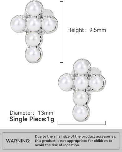 PANSTAR Gold Plated Cross Earrings for Women, 18K Gold Vermeil Hoop Earrings, Dainty Pearl Jewelry Gift Idea, Charm Pendant Earrings for Girl and Ladies in Kuwait