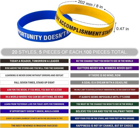 Inspirational Quote Bracelets - 100 Pcs, Motivational Silicone Wristbands for Fitness, Sports, Team Building - 20 Styles - Perfect Inspirational Gifts for Men, Women in Saudi Arabia