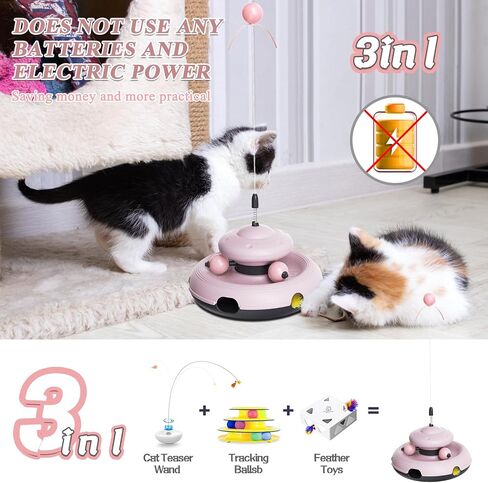 Fistone Cat Toys Interactive Cat Toys for Indoor Cats Kitten Toys - Exciting Teaser Wand, Ball Track, and Whack-a-Mole Game - No Batteries Needed, Sturdy and Safe - Green in Saudi Arabia