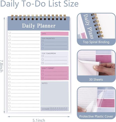 Newkita 30 Sheets Daily Daily Memo Pad ، 5.1 × 7.8 بوصة لإجراء دفتر ملاحظات قائمة ، ومقاتم المراجعة الوظيفية المتعددة للمكتب والمدرسة والمنزل (الأزرق) in Kuwait
