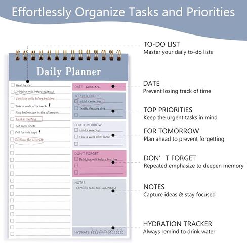 Newkita 30 Sheets Daily Daily Memo Pad ، 5.1 × 7.8 بوصة لإجراء دفتر ملاحظات قائمة ، ومقاتم المراجعة الوظيفية المتعددة للمكتب والمدرسة والمنزل (الأزرق) in Kuwait