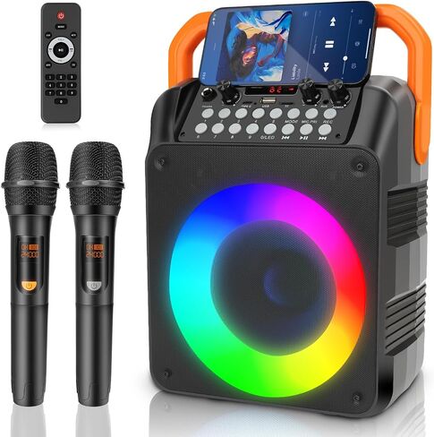 Karaoke Machine with 2 Wireless Microphones, Portable Bluetooth Karaoke Speaker for Adults & Kids with Strobe Lights, Karaoke Microphone with PA System Supports TWS/USB/TF/REC/FM/AUX for Home Party in Saudi Arabia