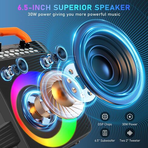 Karaoke Machine with 2 Wireless Microphones, Portable Bluetooth Karaoke Speaker for Adults & Kids with Strobe Lights, Karaoke Microphone with PA System Supports TWS/USB/TF/REC/FM/AUX for Home Party in Saudi Arabia