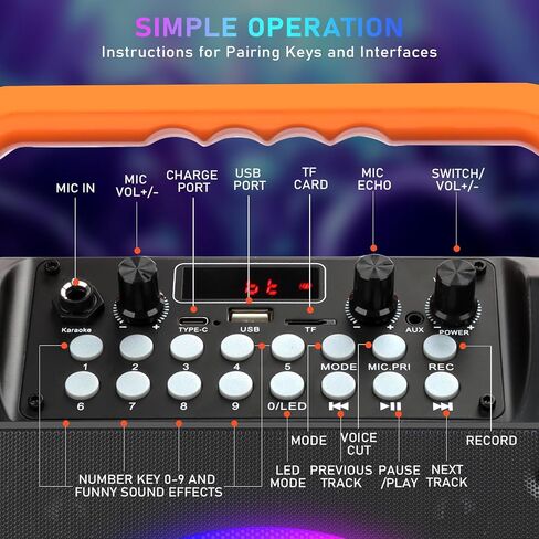 Karaoke Machine with 2 Wireless Microphones, Portable Bluetooth Karaoke Speaker for Adults & Kids with Strobe Lights, Karaoke Microphone with PA System Supports TWS/USB/TF/REC/FM/AUX for Home Party in Saudi Arabia