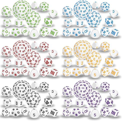 6 Sets Complete Polyhedral Dice Set D3-D100 (15 pcs) for TRPG Tabletop Games (Multi-Color) in Saudi Arabia