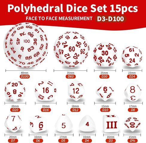 6 Sets Complete Polyhedral Dice Set D3-D100 (15 pcs) for TRPG Tabletop Games (Multi-Color) in Saudi Arabia