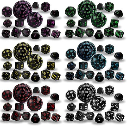 6 Sets Complete Polyhedral Dice Set D3-D100 (15 pcs) for TRPG Tabletop Games (Multi-Color) in Saudi Arabia